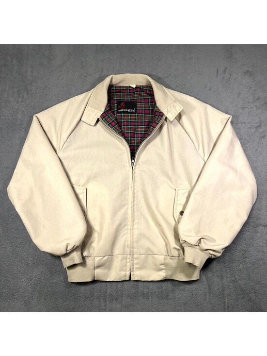 Other - Vintage American Jac Jacket Tan Mens L Bomber Full Zip Plaid Lined Windbreaker